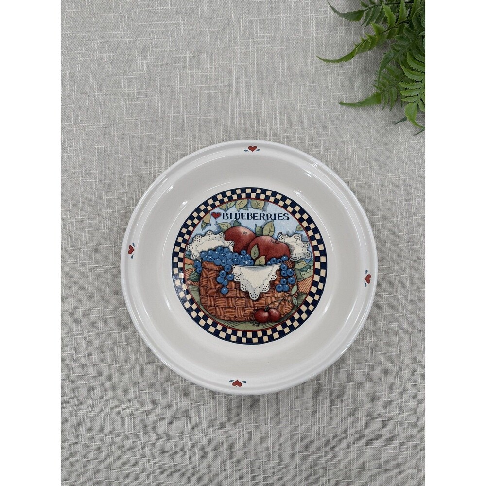 Vintage Blueberries Pie Dish Fruit Cottage Farmhouse Country Ceramic Bakeware